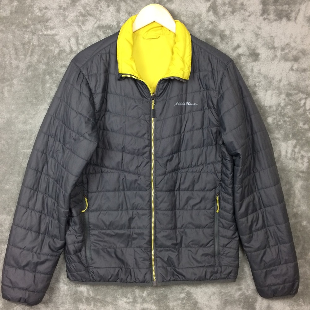 Eddie Bauer Jacket Mens S Full Zip Reversible Grey Down Hiking Lightweight